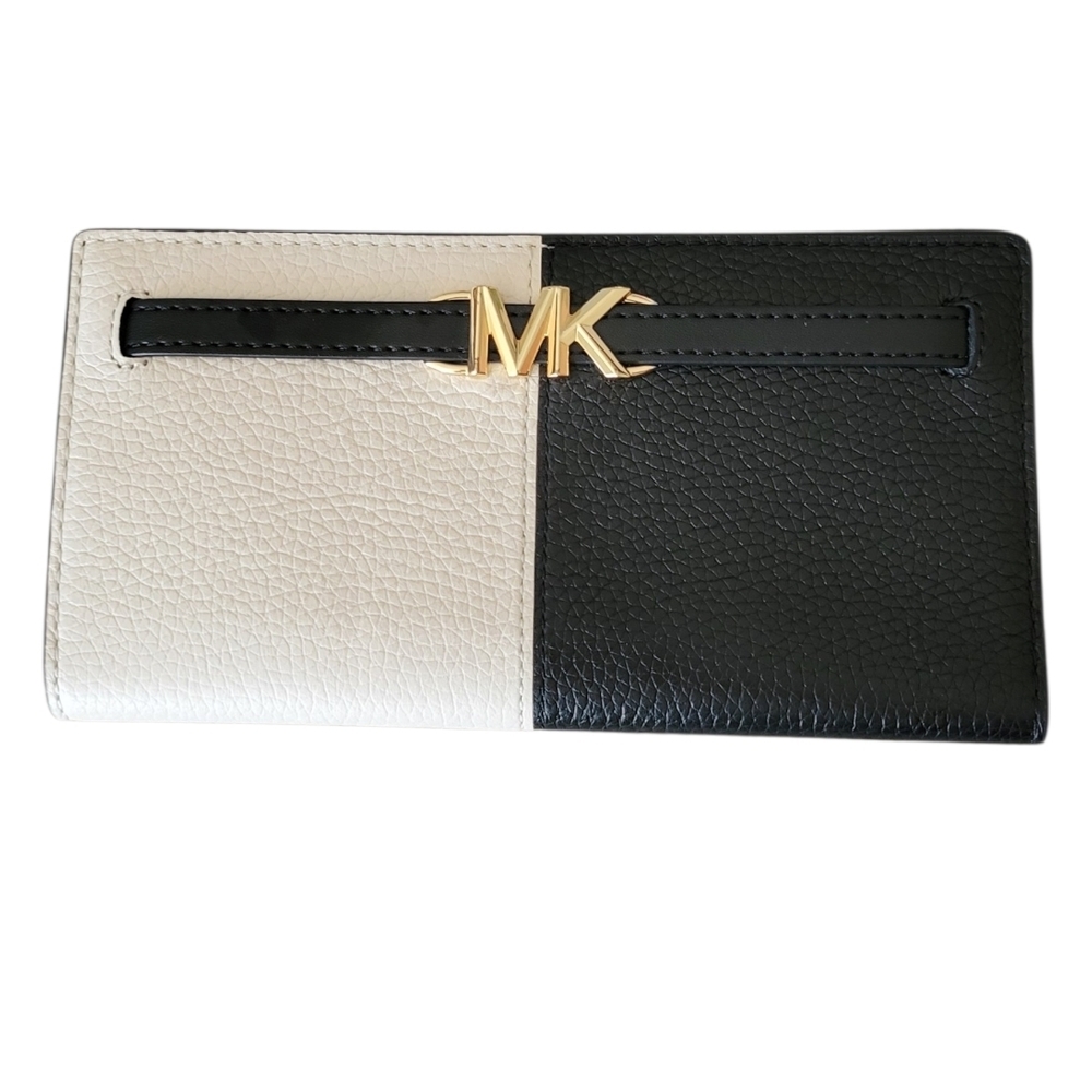 Michael Kors Black and White MK Logo Continental Wallet Leather